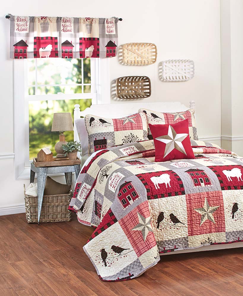 Farmhouse Decor Bedroom Collection With Animal And Star Bedding And Window Valance