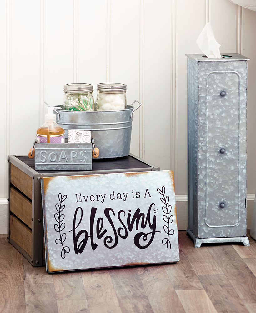Farmhouse Decor Galvanized Metal Storage And Sign Collection