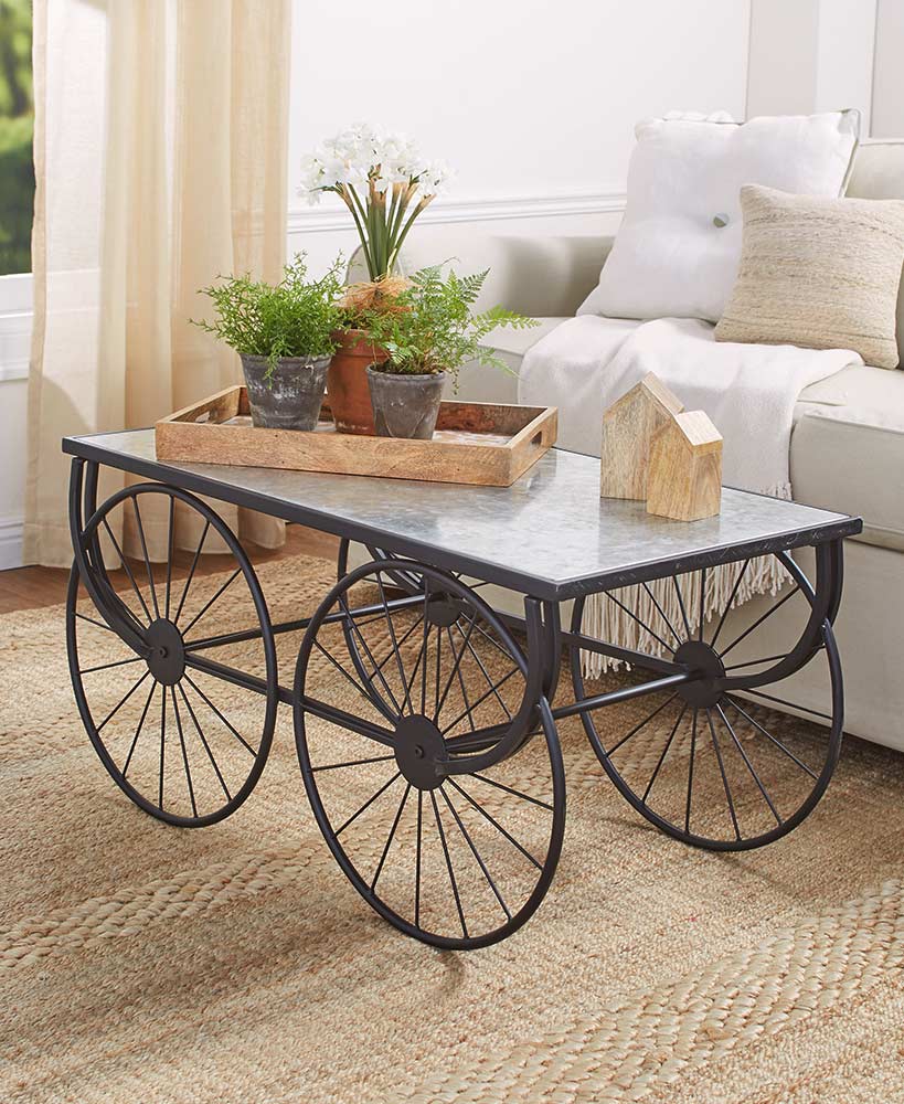 Farmhouse Decor Galvanized Metal Wagon Wheel Table
