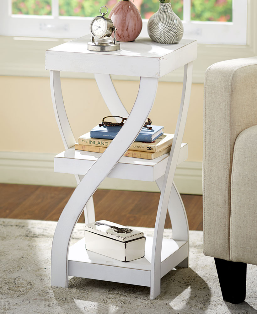 Rustic Decor White Wood Twisted Side Table