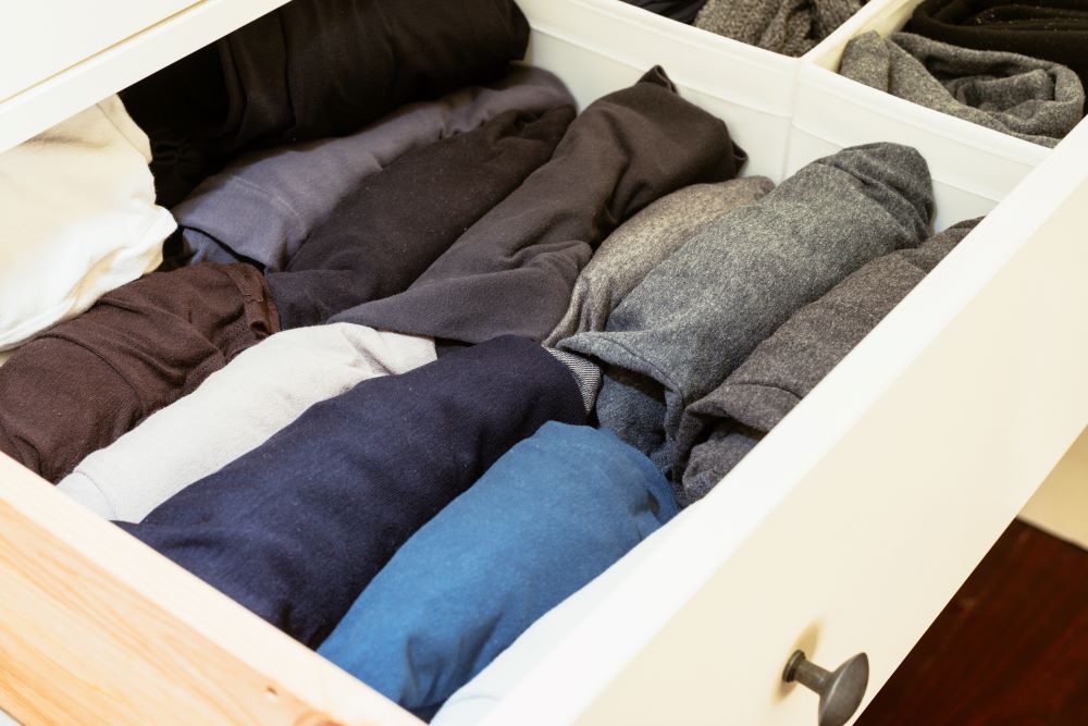 How To Organize Closet - Rolled Up Shirts In Drawer