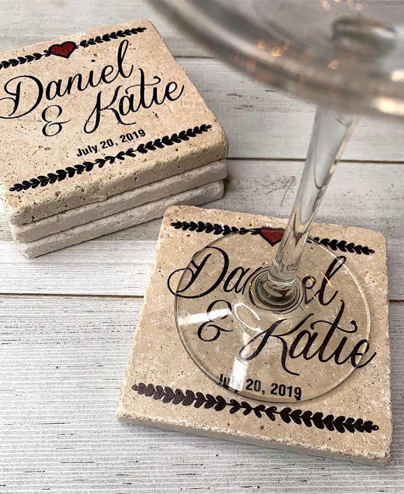 Wedding Gift Ideas - Personalized Travertine Stone Coaster Sets