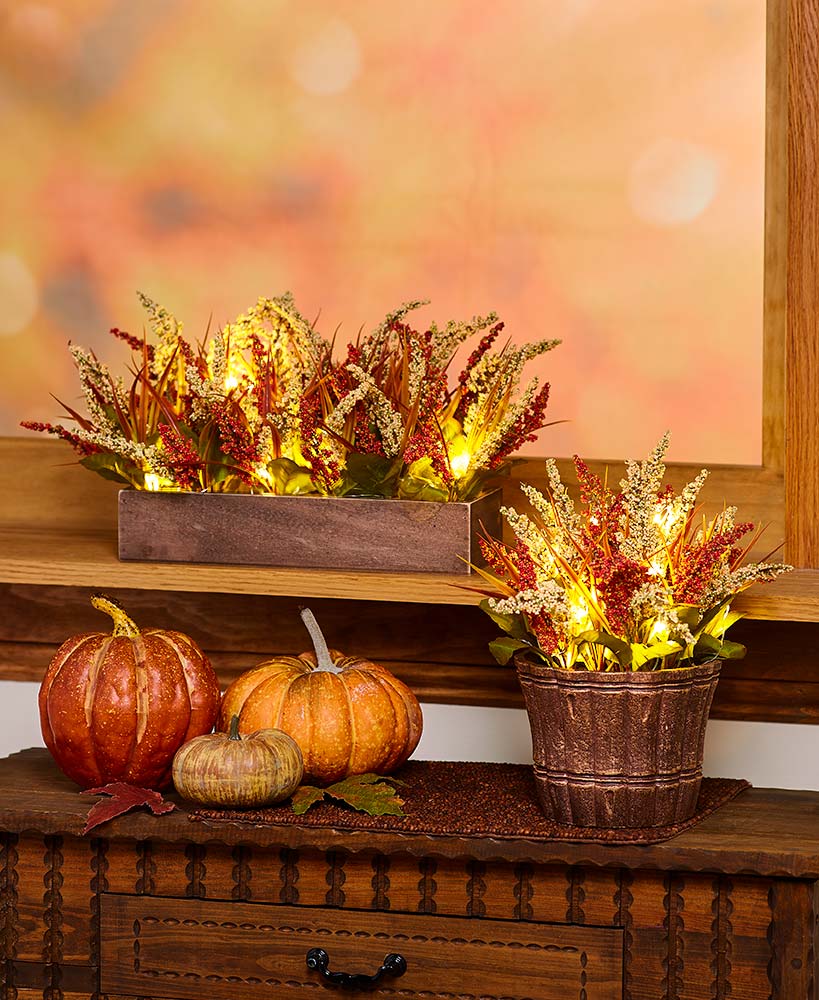 Lighted Faux Fall Arrangements