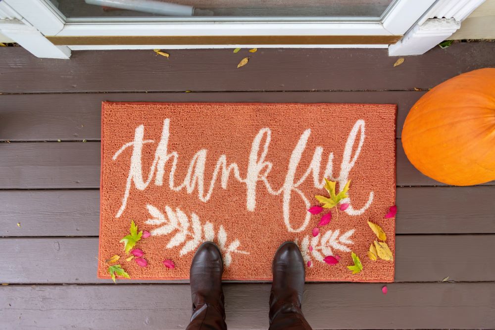 How To Make Your Porch Cozy For fall - Thankful Harvest Doormat