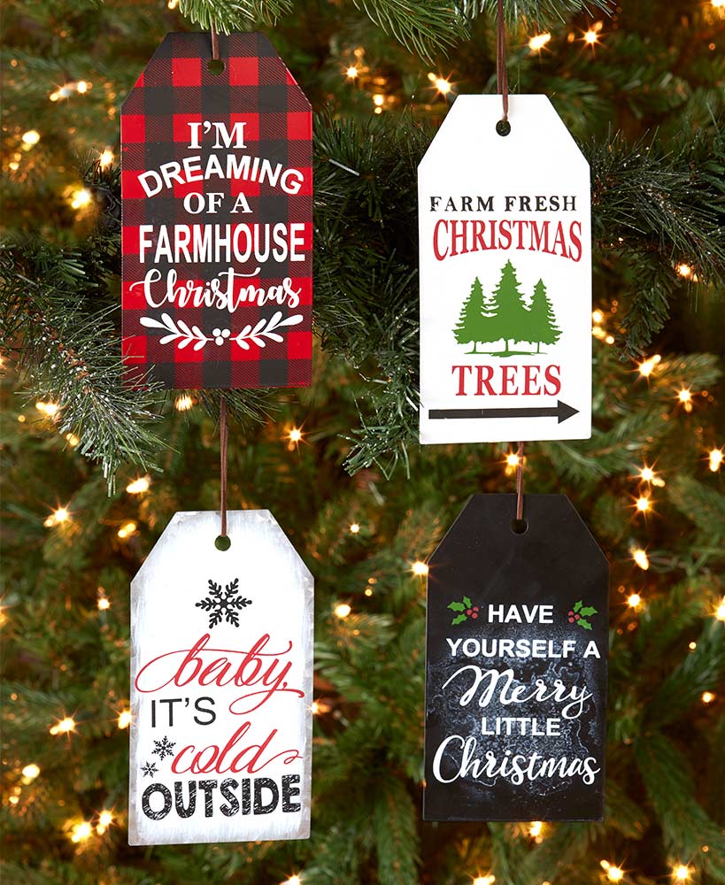 Set of 4 Country Sentiment Tag Ornaments