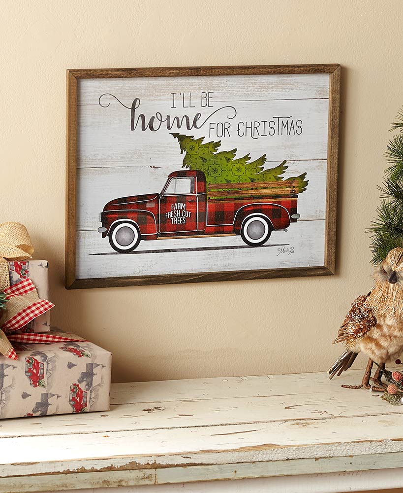 Festive Plaid Truck Christmas Wall Art