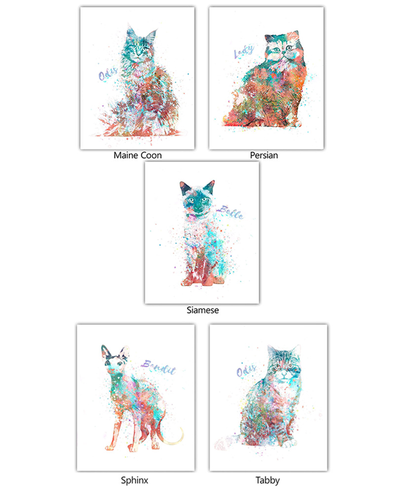 christmas gift ideas for cat lovers - Personalized Watercolor Cat Breed Wall Art