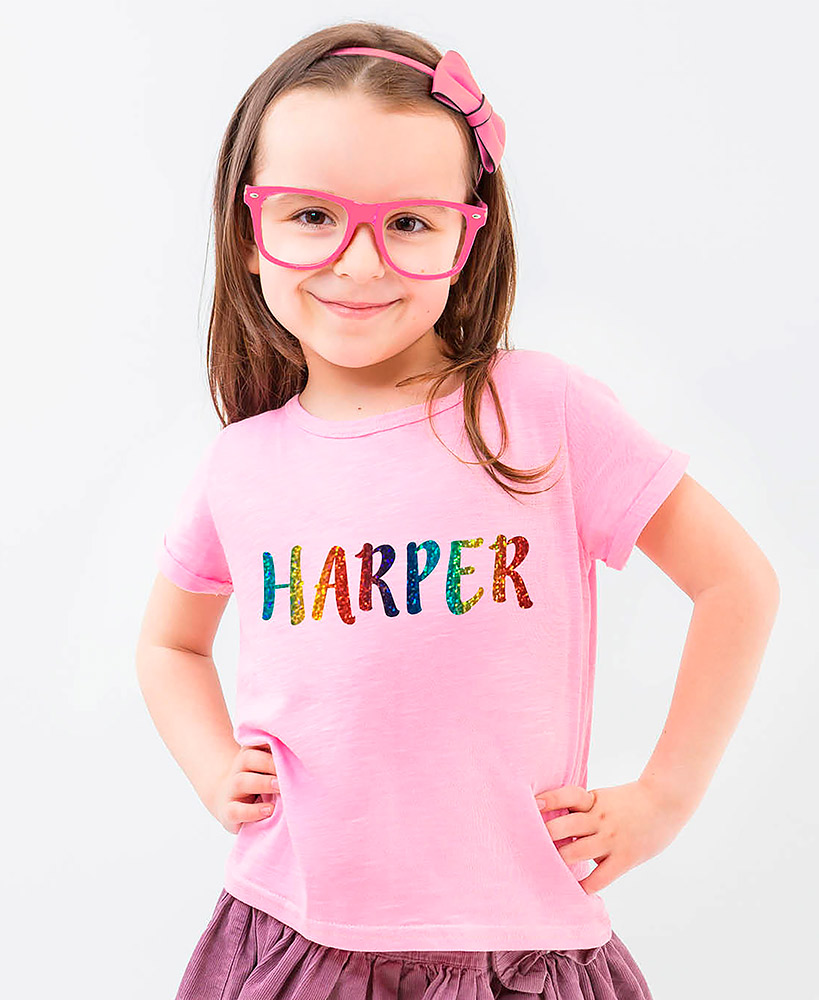 Children's Personalized Rainbow Glitter T-Shirt