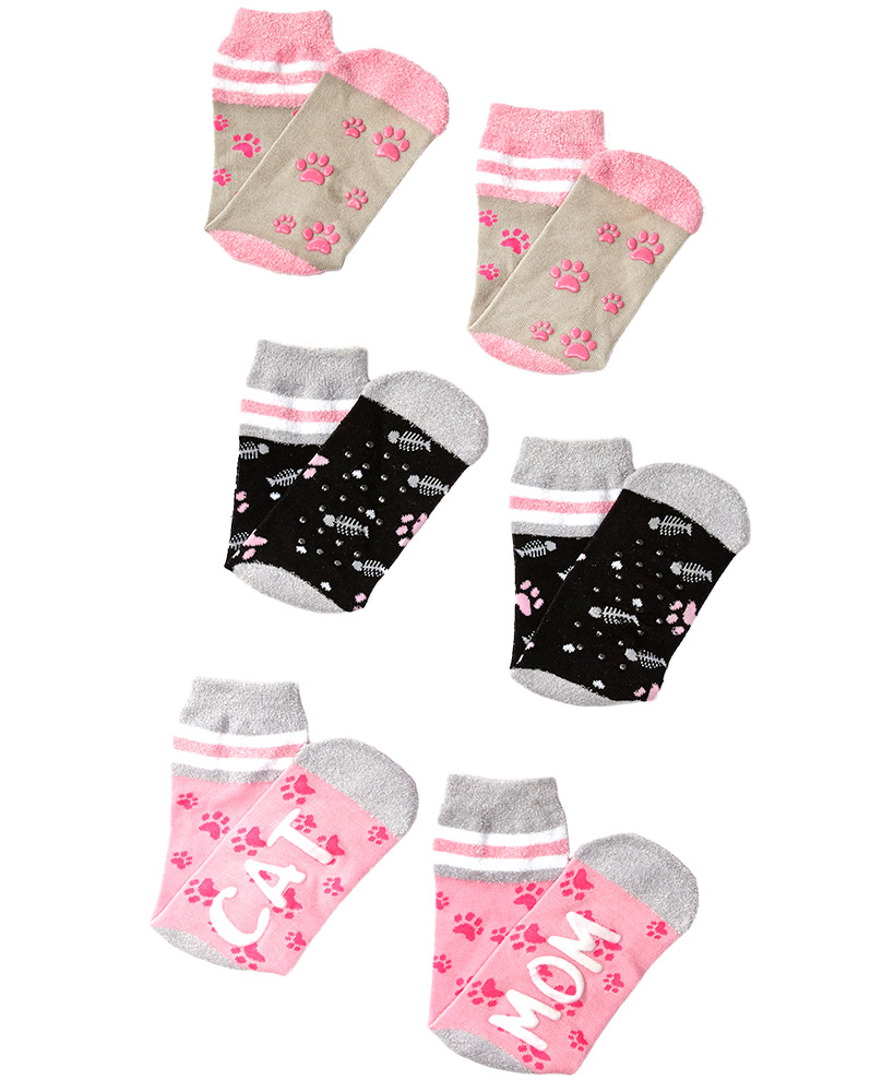 christmas gift ideas for cat lovers - 3-Pair Dog or Cat Mom Slipper Socks