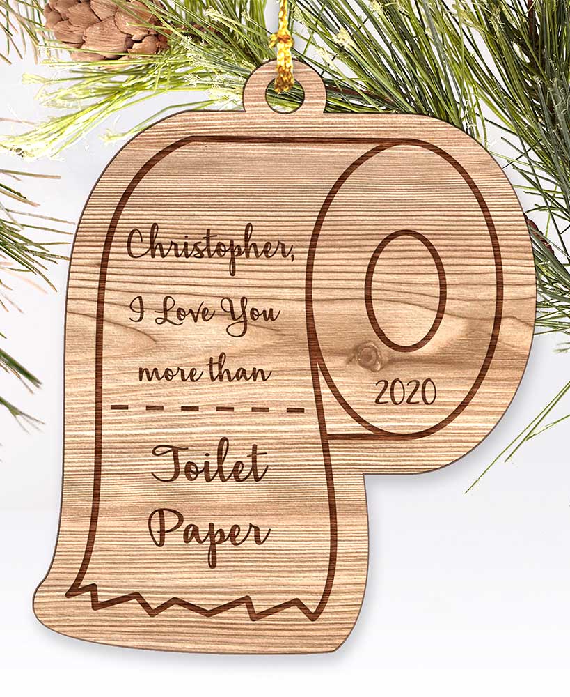 Christmas Gag Gifts - Personalized Wood Toilet Paper Ornament